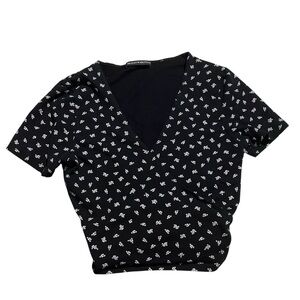 Brandy Melville Black Floral Amara Wrap Top- One Size